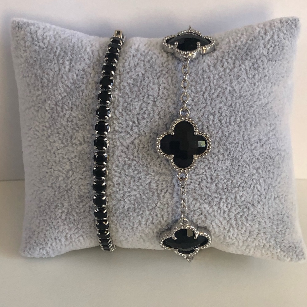 2 Bracelet Bundle:New Black Clover Crystal Bracelet AND matching Tennis bracelet